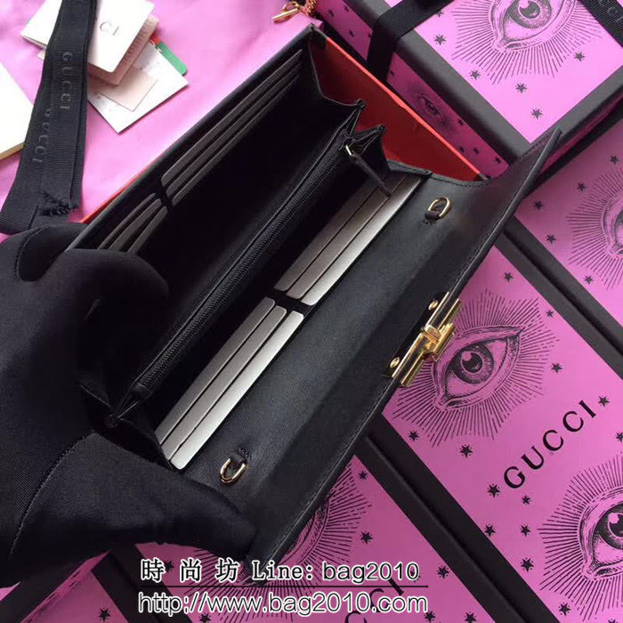 GUCCI古馳 歐洲正品原單 padlock系列 最新二折款 爆款鏈條皮夾 453506 黑色壓全皮 WTG1183